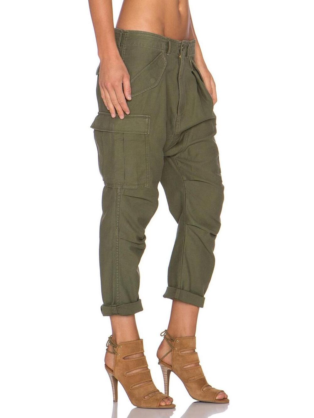 NLST Army Drop Crotch Harem Pants Olive Green Cargo‎ Pockets Women's Size 26